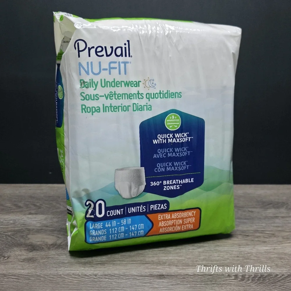 Prevail Nu-Fit - Adult Daily Underwear - Unisex - Size Large - Pack of 20 - New